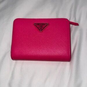Prada Fuchsia neon pink saffiano leather Wallet brand new